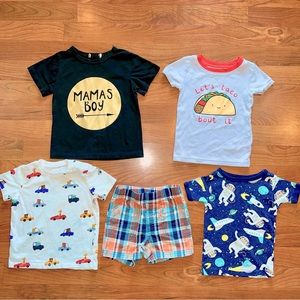 Lot of 5 Boys - Mama's Boy, Taco, Cars, Plaid Shorts, Space Monkeys - Retail $45